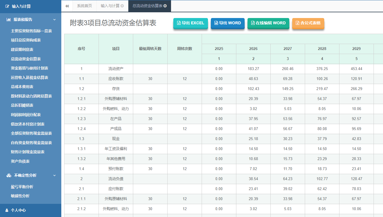 年产5万吨海洋生物制品提取项目流动资金估算表