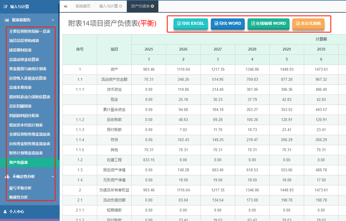 年产20万吨特种钢生产项目资产负债表